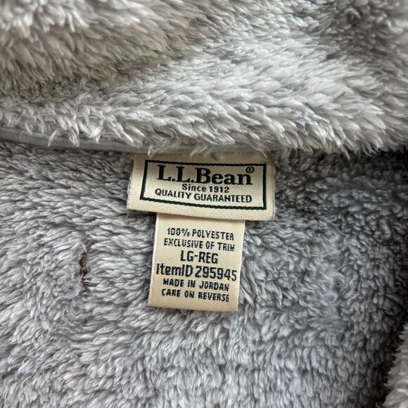 LL Bean Fleece Jacket Womens L Gray Full Zip Suede Trim Outdoors Casual Cozy EUC - Picture 5 of 9